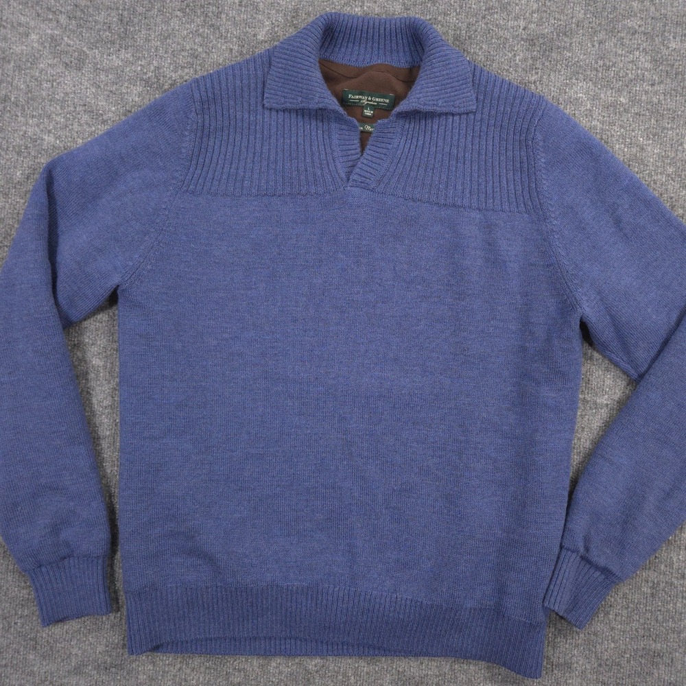 Fairway & Greene Signature Lined Sweater Mens L Blue Italian Merino Wool Golf
